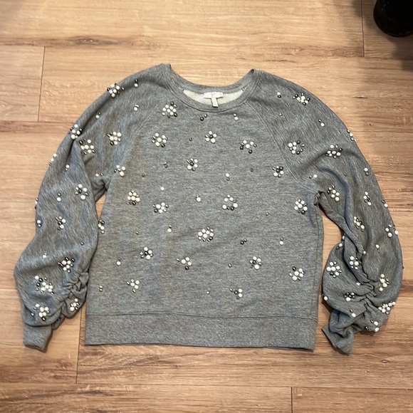 Joie Jesiah Embellished Faux Pearl Pullover Sweatshirt Size - Large - Picture 3 of 11